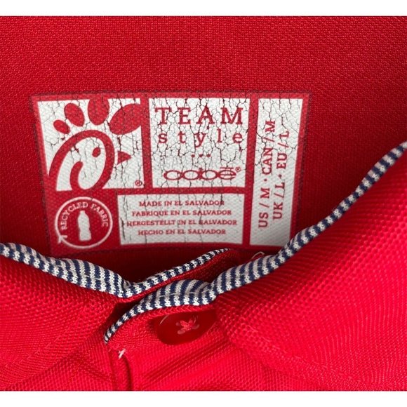 Chick-Fil-A Oobe Team Uniform Employee Mens Medium Short Sleeve Red Polo Shirt - Picture 3 of 4
